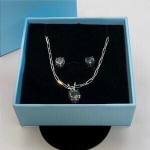 Mystic Topaz 925 Sterling Silver Necklace Earrings Set Paperclip Chain 18" NIB
